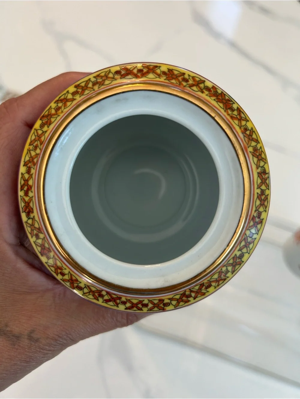 Vintage Chinese Blue and Gold Porcelain Decorative Tea Canister 3 pc